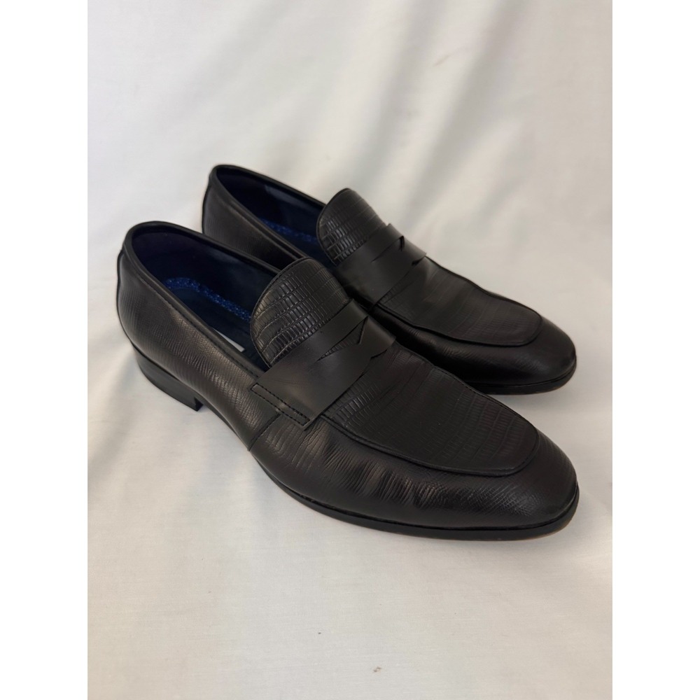 Steve Madden Men's Lizard Stonne Black Leather Loafers Shoes Size 10.5